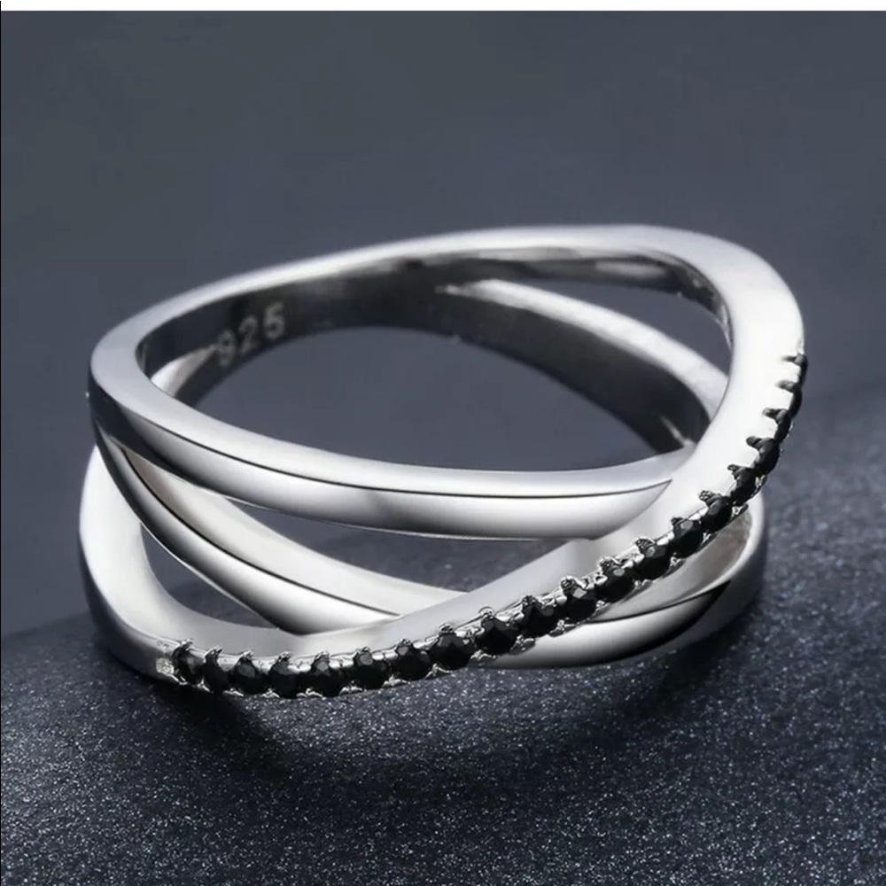925 Silver Jewelry Black Sapphire Wedding Ring - Picture 3 of 4